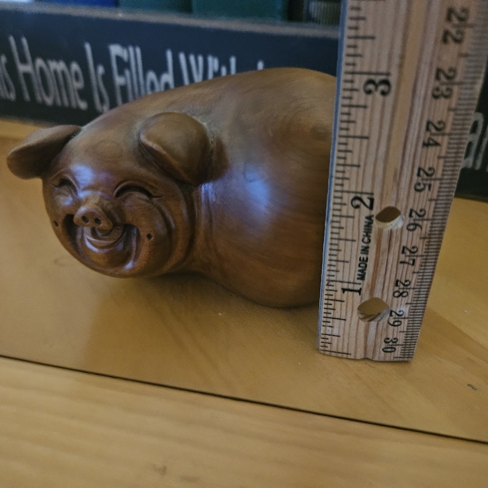 Vintage Japanese Happy Boxwood Carved Pig - Picture 12 of 13
